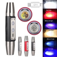 17i 6 In 1 6 Color LED USB Rechargeable Flashlight 395nm 365nm UV Purple Bulb White Yellow Red 8mr