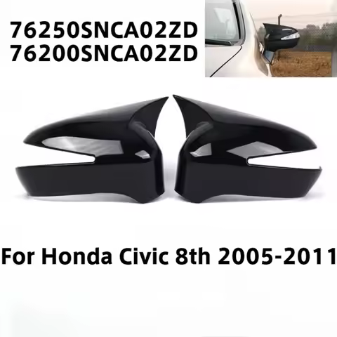 Rearview Side Mirror Cover For Honda Civic 8th 2005 2006 2007 2008 2009 2010 2011 Glossy Black 76250