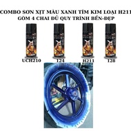 combo sơn xịt màu tím kim loại H211 samurai gồm 4 chai (lót uch210-nền bạc 124-màu h211-bóng 128)