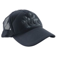 Pre-owned Chrome Hearts 3 Cemetery Cross Cap, polyester and leather, black, unisex.