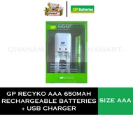 GP Batteries®️ ReCyko+ AAA 650mAH Rechargeable Batteries + USB Charger