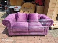 台南舊箱子二手傢俱:全新紫色兩人座布沙發獨立筒坐墊長156寬76公分