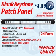 24-Port Blank Shielded Keystone Jack Patch Panel RJ45 19" 1U Rackmount 24 Ports CAT6 CAT7 CAT8 CAT5e