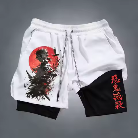 Demon Slayer Anime Co Branded 2-in-1 Shorts 2026 Summer New Men's Sports Fitness Breathable Fast Dry