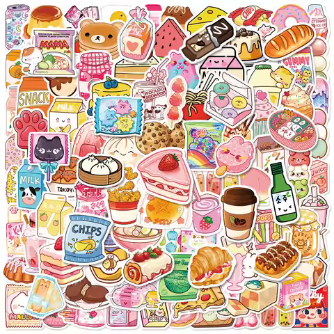 100PCS Small Size Cute Snack Stickers Waterproof Kawaii Mini Food Stickers Phone Case Laptop Journal