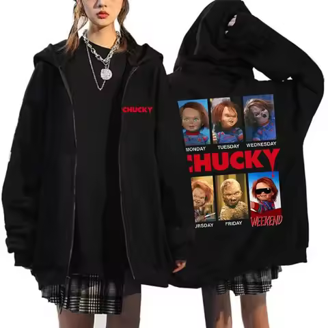 Chucky Hooded Zipper Printed Casual Hoodie for Daily Men and Women, Fan Zipper Hoodie Suitable for O