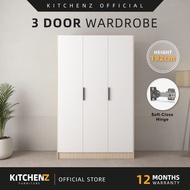 KitchenZ Wooden Wardrobe 6FT Large Storage Space with Drawers Hanging Rod Bedroom Almari 6 Kaki