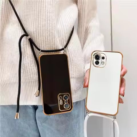 Xiomi 11lite Plating Crossbody Strap Lanyard Cord Case For Xiaomi Mi 11 Lite 5g Ne Mi11 T Pro 11T 12