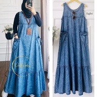 Olla Overall Wanita Bumil Gamis Buntung Jeans jumbo Tanpa Lengan All Size