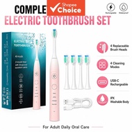 Adult Sonic Electric Toothbrush Set, 4 Modes, 2-Min Timer, USB Rechargeable, Soft Heads, IPX7 Waterp