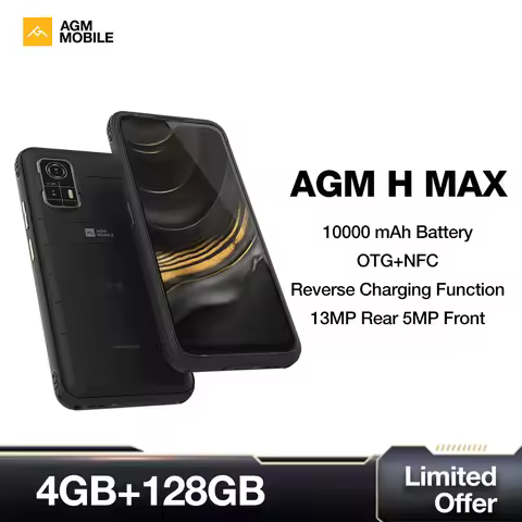 AGM H MAX Rugged Smartphone 4+128GB 10000mAh Battery 6.56 " HD+ Display 3 Slots SIM NFC OTG Reverse 