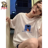 Sesame Street Print New Korean Style Cotton T-Shirt - Women's Sizes S-5XL, Short Sleeve Top 245
