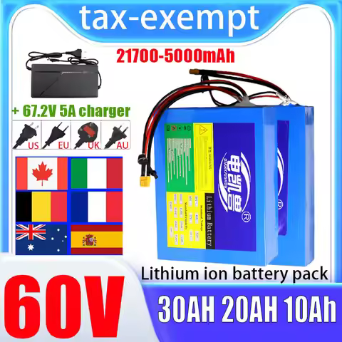 60V 21700 lithium-ion battery pack 30Ah 20Ah 10Ah 1800W 2400W 16S6P high-power electric tool with bu