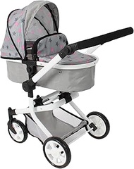 Bayer Chic 2000® 2-in-1 Mika Doll's Pram - Stars Grey - Foldable - Height-Adjustable Handle 47-80 cm