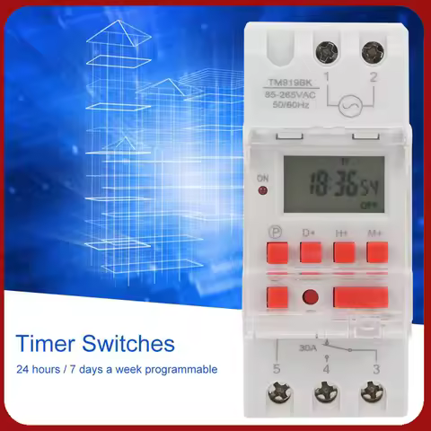 TM919BK 85~265V AC 30A LCD 7 Days Programmable Digital Timer Switches