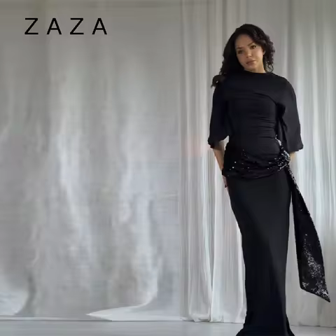 Zaza Elegant Party Long Dress For Women Shinny Waistband Maxi Robes Backless High Neck Vestidos 2025