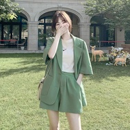 Women Short Sleeve Casual Blazer and Shorts 2pcs Set Wear Two Piece Suit Set Women Clothes