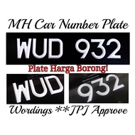 New Design (Code: MH)MH Car Number Plate Wordings Only # MH Nombor Plate Kereta Nombor Sahaja