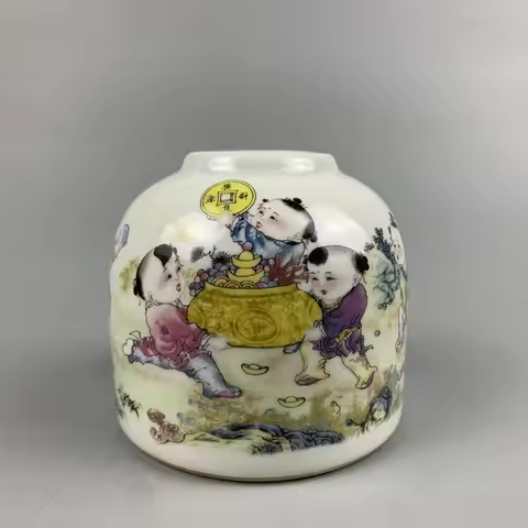 Chinese Collection Nice Art Work Famille Rose Porcelain Jar Kids Pattern Pot 3.78 inch