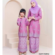 Baju Kurung Moden Songket Bunga Tabur Printed 〔 Warna Dusty Purple 〕 Set Ibu Dan Anak