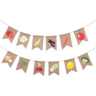 Farmers Market Party Decorations Vegetable Banner Burlap Bunting Garland for Farmers Market Produce 