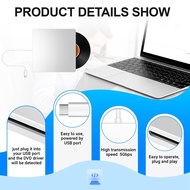 USB External CD/DVD Drive Type C Portable Drive-Free CD Players for Laptop PC