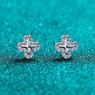 Luxury 0.8ct Moissanite Champagne Gold & 18k White Gold Stud Earrings for Female Stars Movable Earri