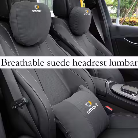 Car suede seat headrest neck pillow lumbar support suitable for Smart EQ Fortwo Forfour 453 451 452 