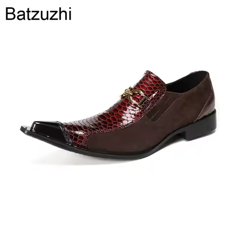 Batzuzhi New Designer's Shoes Pointed Toe Wine Red Leather Dress Shoes Man Low Heels Fashion Oxfords