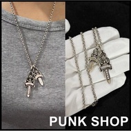 Necklace 925 Silver Sword Shape Diamond Double Pendant Necklace 0434