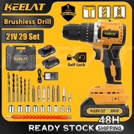 KEELAT 21V Brushless Drill/Driver Cordless Drill Bateri 2-Speed 3-Mode Lithium Bateri Hammer Drill C