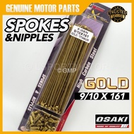 OSAKI SPOKES & NIPPLES (GOLD) 9/10x161 RANTING LIDI RIM SPOKE ALLOY RIMS BATANG MOTORCYCLE UNIVERSAL