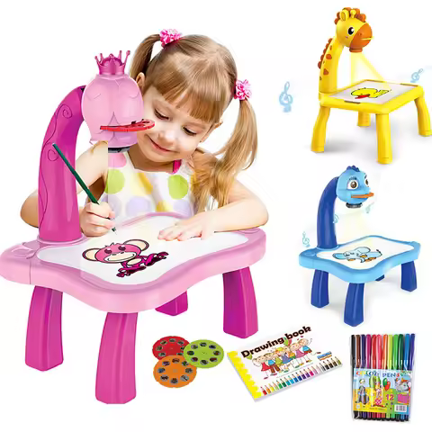 Kids Early Education Led Projector Drawing Table Toys Children Arts Painting Board Desk Mini Doodle 