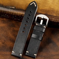 2023 Original high quality☼ Black half-fold cowhide strap 20 22 24MM retro soft leather men's watch chain suitable for Panerai Tudor