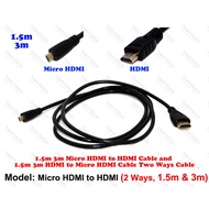 TINYTECH MICRO HDMI TO HDMI 1.5M 3M CABLE TWO WAYS FULL HD 1080P 3D FOR CAMERA TABLET PC PROJECTOR