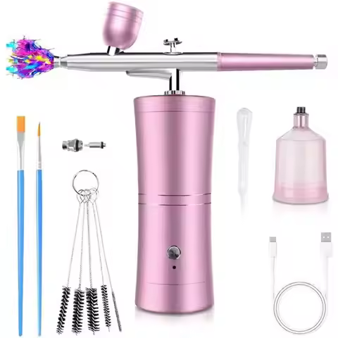 JHD For Nails W/32 Psi Compressor Air Brush Painting Set-Rechargeable 0.3Mm Non-Clogging Nozzle For 