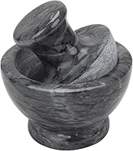 Kcgani Polished Natural Marble Mortar and Mushroom Pestle Set with Anti-Scratch Pad, Fine Grind Easily Stone Grinder and Crusher Bowl for Spices Pills Herbs Coffee Beans, Black, 4"