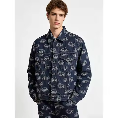 Kapital Eye Jacquard Denim Jacket with Twisted Buckle Coat for Men and Women Japan Style