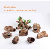 Aquarium Ceramic Decoration Fish Tank wood color Decoration Shelter House hiasan khas berbentuk land