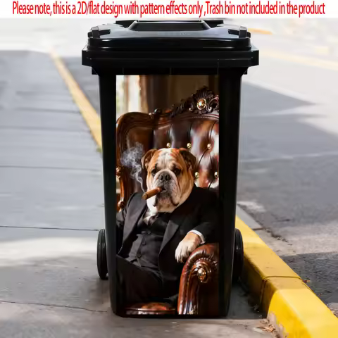 Funny Bulldog Cigar Animal Trash Can Sticker Bin Stickers Waterproof Self Adhesive Wallpaper Home Wa