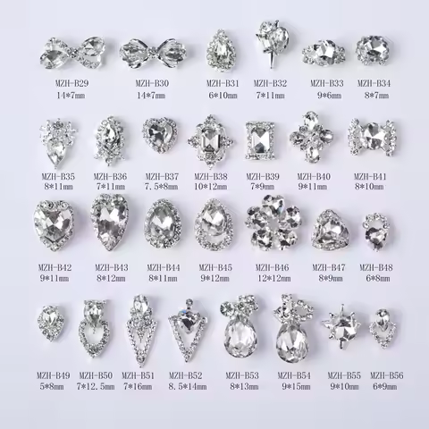 10pcs Luxury Alloy Nail Charms K9 Different Shape Crystal Rhinestone Heart Bowtie Metal Nail Glitter