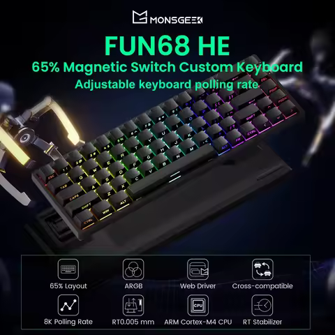 Akko MonsGeek FUN68 HE Magnetic Keyboard 65% Rapid Trigger 0.005mm 8K ARGB Mechanical Gaming Custom