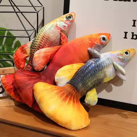 8 Styles Pretty Printing Guppy Fish Plush Toys Soft Stuffed Colorful Lifelike Fish Throw Pillow Back