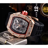 Richard mille New Product Men Quartz Movement Diamond Light Luxury Rubber Strap Premium Swiss Watch