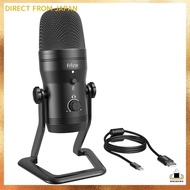 FIFINE USB microphone Condenser microphone Stereo recording microphone with mute button and 3.5mm headphone jack for audio monitoring Adjustable polarity Compatible with PC recording, game commentary, live streaming, Skype, Discord, Zoom, PC Windows, Mac,