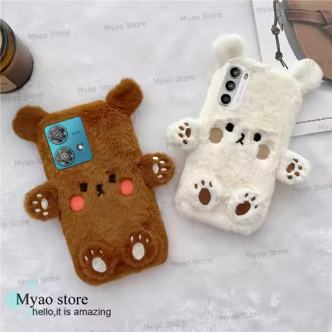 Cartoon Brown Bear Plush Fur Phone Case For Motorola Moto edge 30 40 Neo 50 Pro 20 Lite G84 G54 G73 