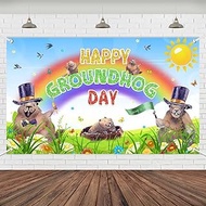 Wollmix Groundhog Day Decorations Banner, Cartoon Cute Animals Backdrop, 70.8x43.3 Inch, Spring Fest