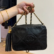 CHANEL 蜥蜴皮 黑金 流蘇 mini 方胖子 絕版稀有皮 相機包 斜背包 肩背包 側背包 手提包