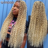 Full Lace Bohemian Braid Wig Synthetic 32 Inch Box Braids Goddess Wig With Curly Hair Ombre Blonde 6