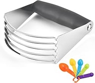 Dough Blender Stainless Steel Pastry Cutter Pastry Cutter & Measuring Spoons Set, Ergonomic Soft Gri